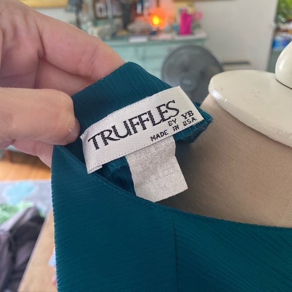 Truffles Flowy Blouse Shirt M/L Teal Green VGUC Relaxed Fit Workwear - Picture 6 of 7